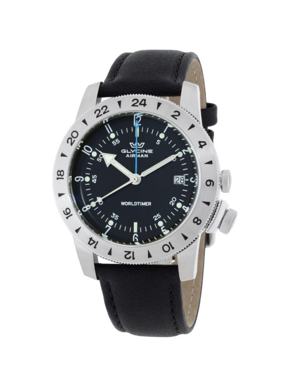 NWT Glycine Airman Vintage GMT Quartz Black Dial Men's Watch